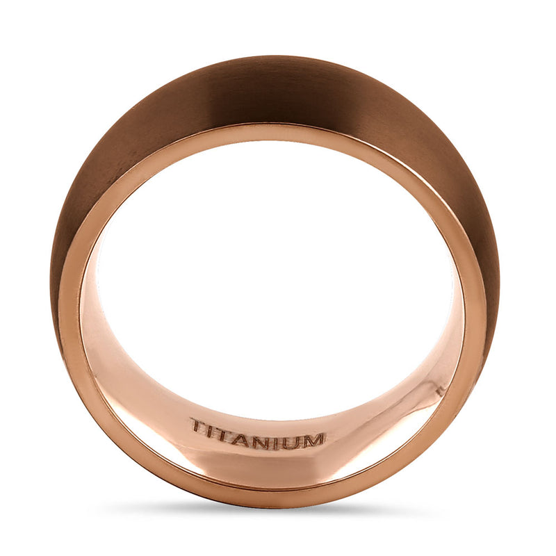 Titanium Coffee and Rose Gold 8mm Brushed Band Ring