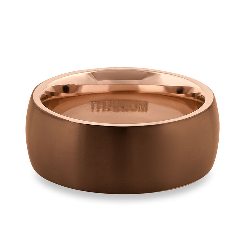 Titanium Coffee and Rose Gold 8mm Brushed Band Ring