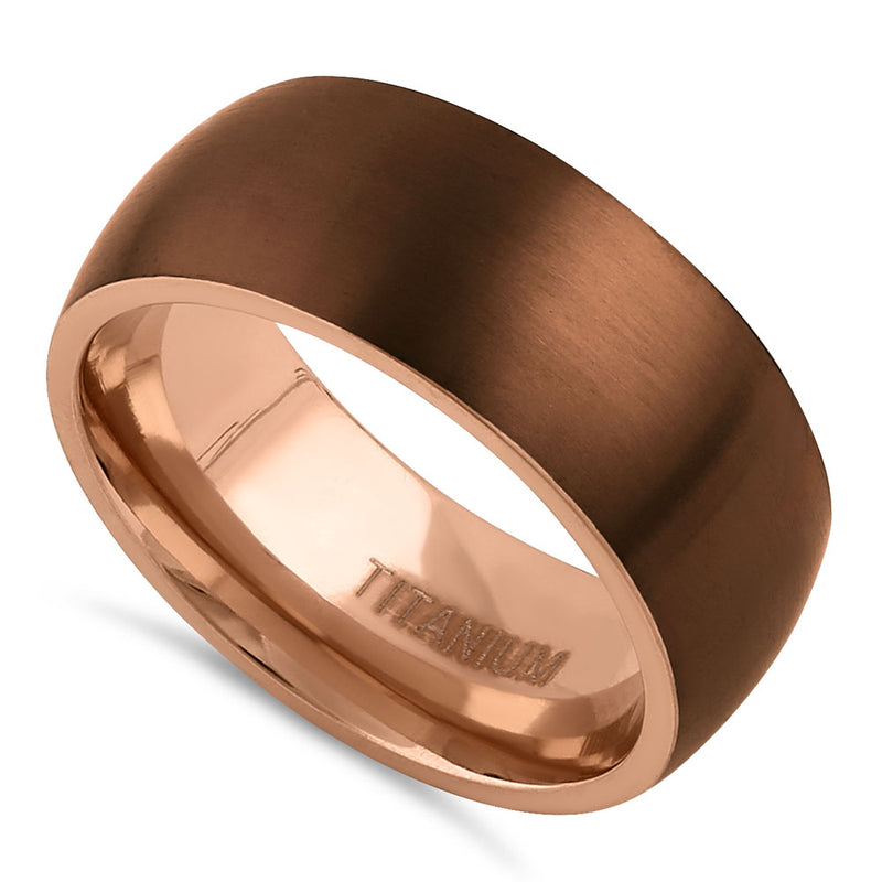 Titanium Coffee and Rose Gold 8mm Brushed Band Ring