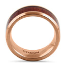 Titanium Rose Gold and Bubinga Wood 8mm Band Ring