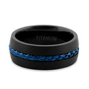 Titanium Black with Blue Steel Cable Band Ring