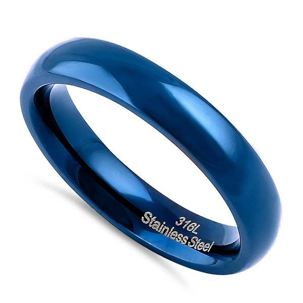 Stainless Steel 4mm Blue High Polish Band Ring