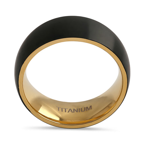 Titanium Black and Yellow Gold 8mm Brushed Band Ring