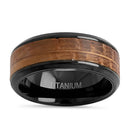 Titanium Black and Whisky Barrel Wood 8mm Band Ring