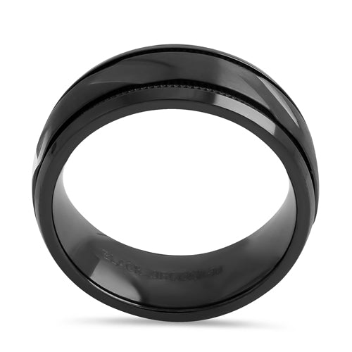 Black Zirconium 8mm Coin Edged Brushed Band Ring