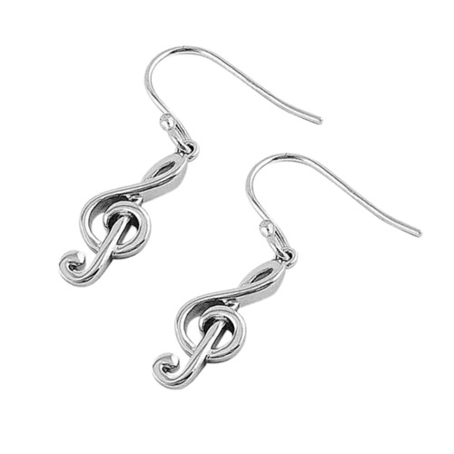 Sterling Silver Treble Clef Music Note Earrings