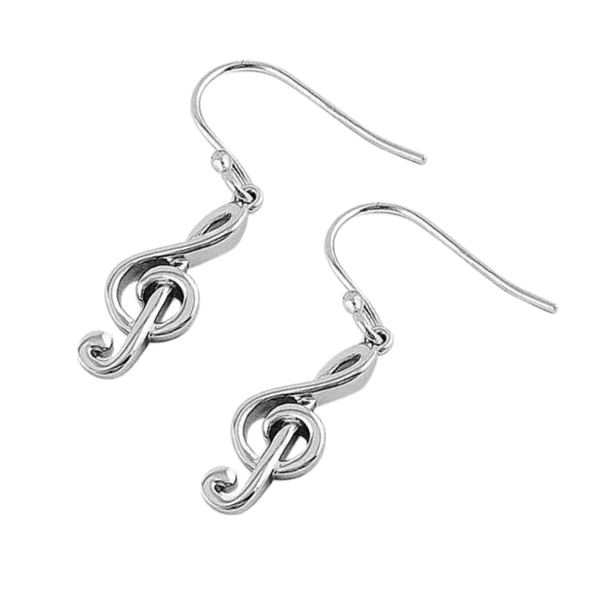 Sterling Silver Treble Clef Music Note Earrings