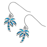 Sterling Silver Lab Opal Palm Tree Dangle Earrings