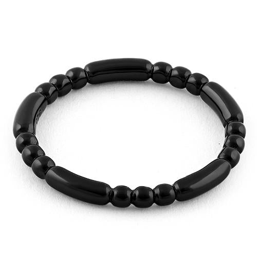 Black Rhodium Plated Stackable Bead and Bar Ring