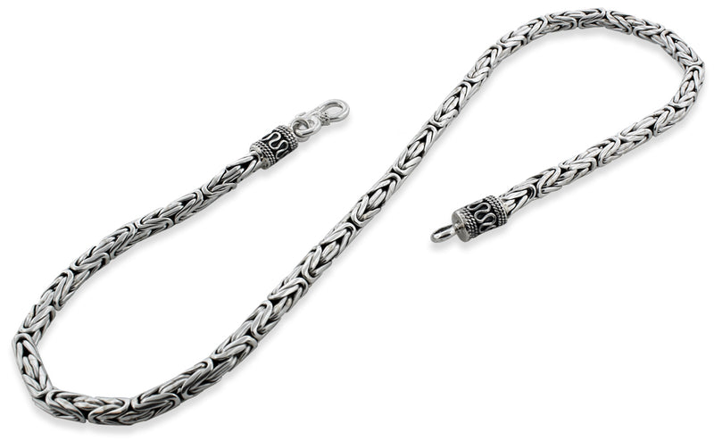 Sterling Silver 7" Round Byzantine Chain Bracelet - 5MM