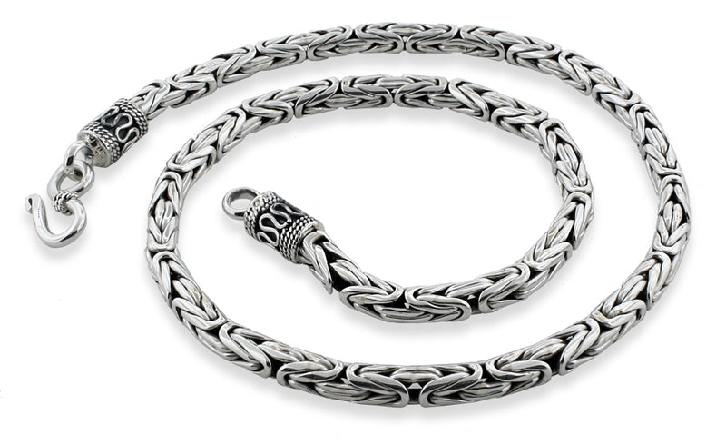 Sterling Silver 7" Round Byzantine Chain Bracelet - 5MM