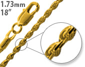 14K Gold Plated 18" Rope Brass Chain Necklace 1.73mm