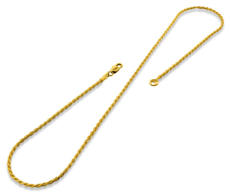 14K Gold Plated 24" Rope Brass Chain Necklace 1.73mm