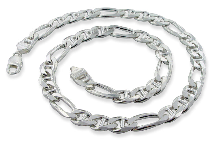 Sterling Silver 22" Figaro Marina Chain Necklace - 10.2MM