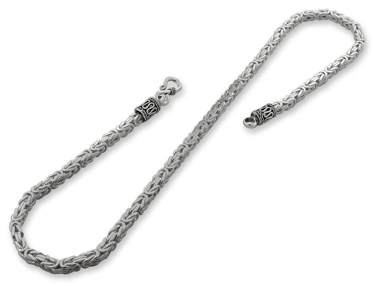 Sterling Silver 16" Square Byzantine Chain Necklace - 4.0MM