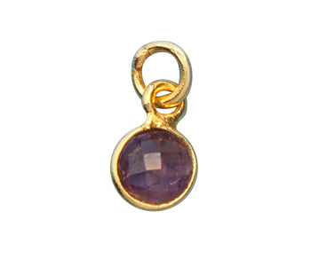 Gold Plated over Silver Bezel Pendant Amethyst Round 6mm - PACK OF 4
