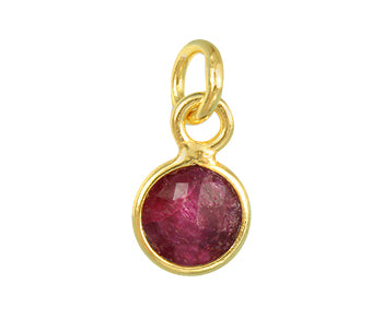 Gold Plated over Silver Bezel Pendant Dyed Ruby Round 6mm - PACK OF 4