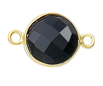 Gold Plated over Silver Bezelled Connector Black Onyx  Round 11mm