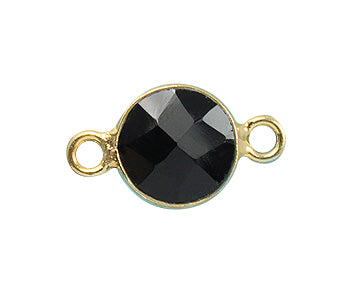 Gold Plated over Silver Bezelled Connector Black Onyx  Round 6mm - PACK OF 4
