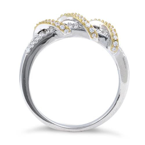 Sterling Silver Gold-Plated Exotic Twisted CZ Ring