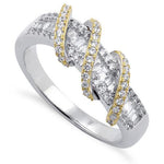 Sterling Silver Gold-Plated Exotic Twisted CZ Ring