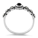 Sterling Silver Small Round Black Onyx Marcasite Ring