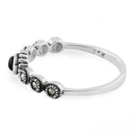 Sterling Silver Small Round Black Onyx Marcasite Ring