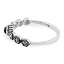 Sterling Silver Small Round Black Onyx Marcasite Ring