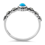 Sterling Silver Small Round Simulated Turquoise Marcasite Ring