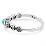 Sterling Silver Small Round Simulated Turquoise Marcasite Ring