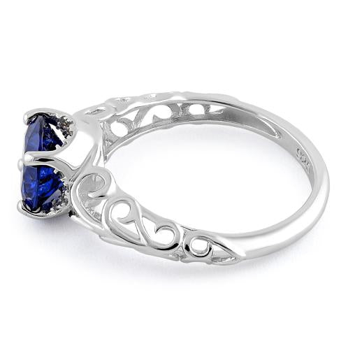 Sterling Silver Swirl Design Tanzanite and Clear CZ Ring