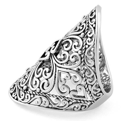 Sterling Silver Hearts Vines Shield Ring