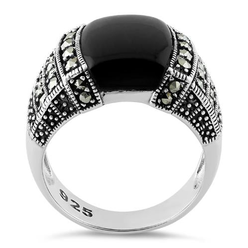 Sterling Silver Black Onyx Marcasite Ring