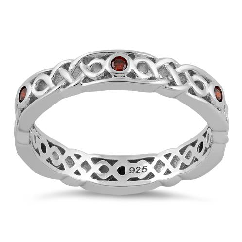 Sterling Silver Braided Eternity Garnet CZ Ring