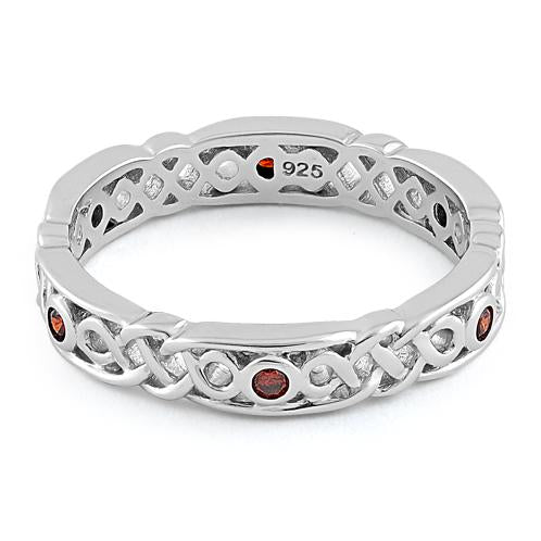 Sterling Silver Braided Eternity Garnet CZ Ring