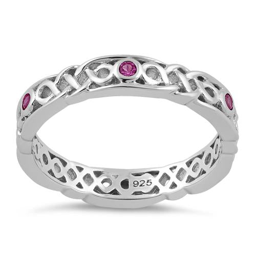 Sterling Silver Braided Eternity Ruby CZ Ring