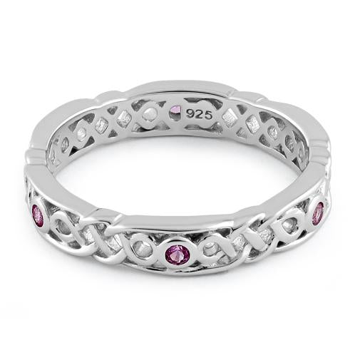Sterling Silver Braided Eternity Ruby CZ Ring