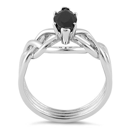 Sterling Silver Celtic Black Marquise CZ Ring