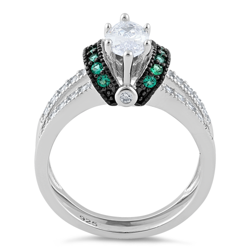 Sterling Silver Clear Marquise Emerald CZ Black Plating Ring