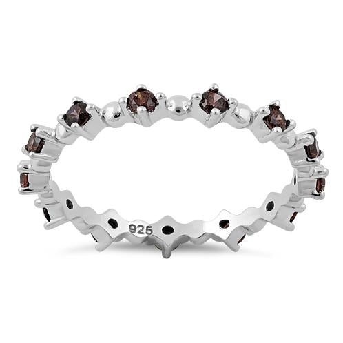 Sterling Silver Eternity Thin Brown CZ Ring