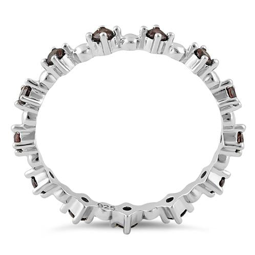 Sterling Silver Eternity Thin Brown CZ Ring
