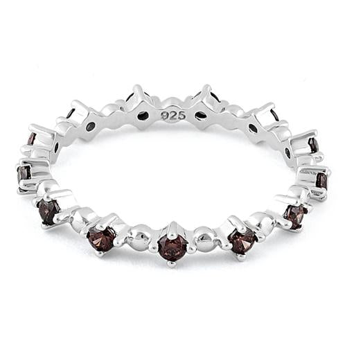 Sterling Silver Eternity Thin Brown CZ Ring