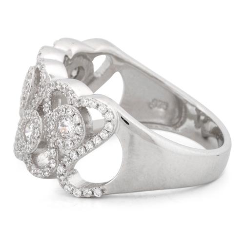 Sterling Silver Hearts Pave CZ Ring