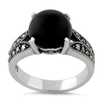 Sterling Silver Round Black Onyx Marcasite Ring