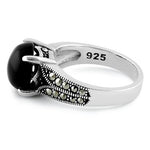 Sterling Silver Round Black Onyx Marcasite Ring