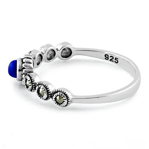 Sterling Silver Small Round Blue Lapis Marcasite Ring