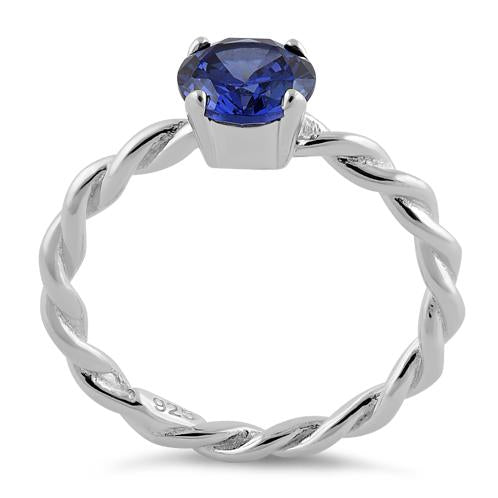 Sterling Silver Tanzanite Twisted Band CZ Ring