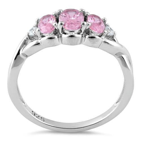 Sterling Silver Triple Oval Pink CZ Ring
