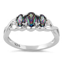 Sterling Silver Triple Rainbow CZ Ring