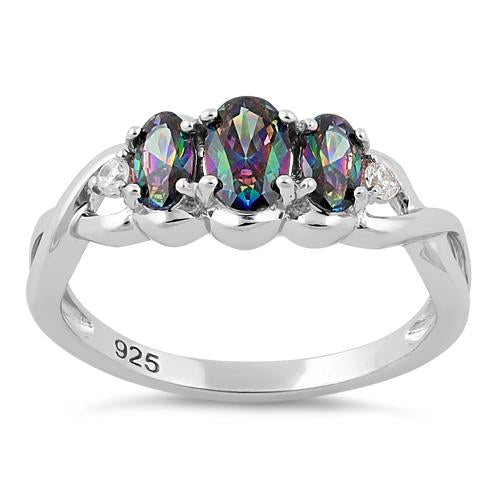 Sterling Silver Triple Rainbow CZ Ring